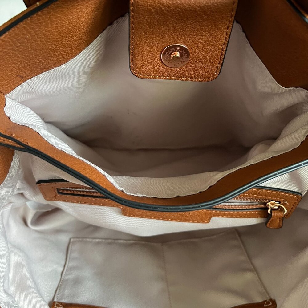 Lauren Conrad Brown Leather Tote Bag With Suede Side Panels & Shoulder Straps - Picture 6 of 9